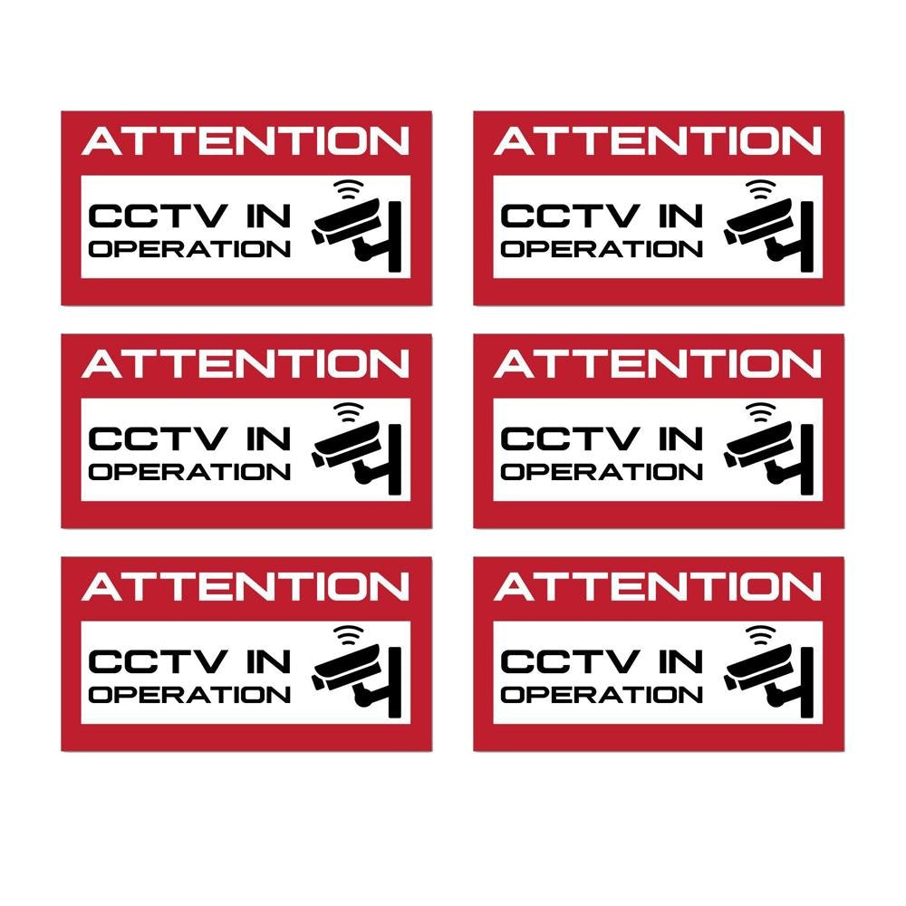 6X Attention Cctv In Operation Red Warning Sign Camera Security Car Sticker Decal