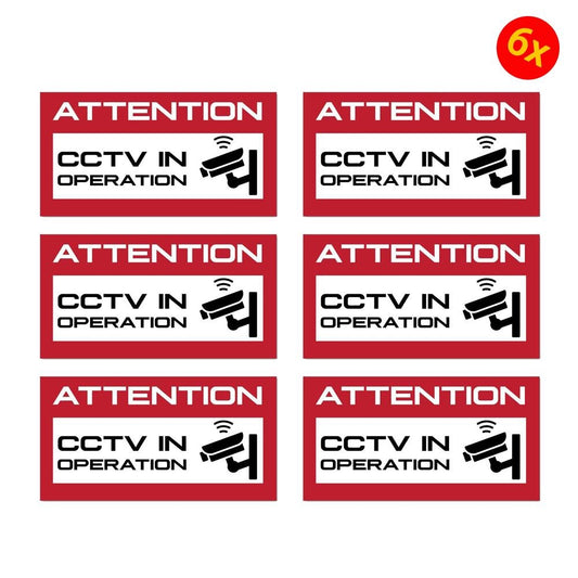 6X Attention Cctv In Operation Red Warning Sign Camera Security Car Sticker Decal