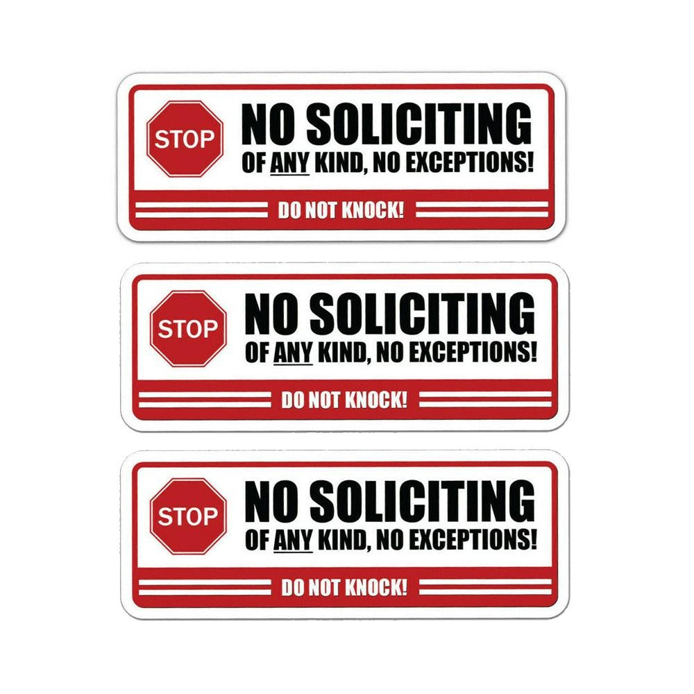 3X No Soliciting Sticker Window Vinyl Label Decal Home Knocking Notice Knock Door