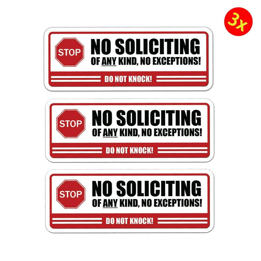 3X No Soliciting Sticker Window Vinyl Label Decal Home Knocking Notice Knock Door