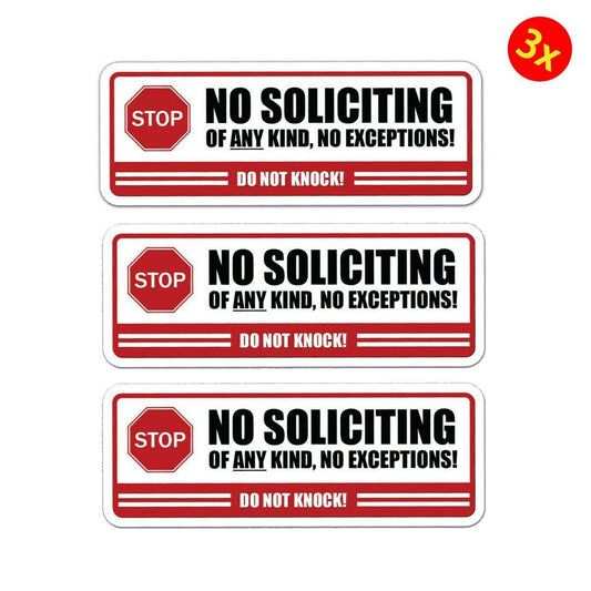 3X No Soliciting Sticker Window Vinyl Label Decal Home Knocking Notice Knock Door