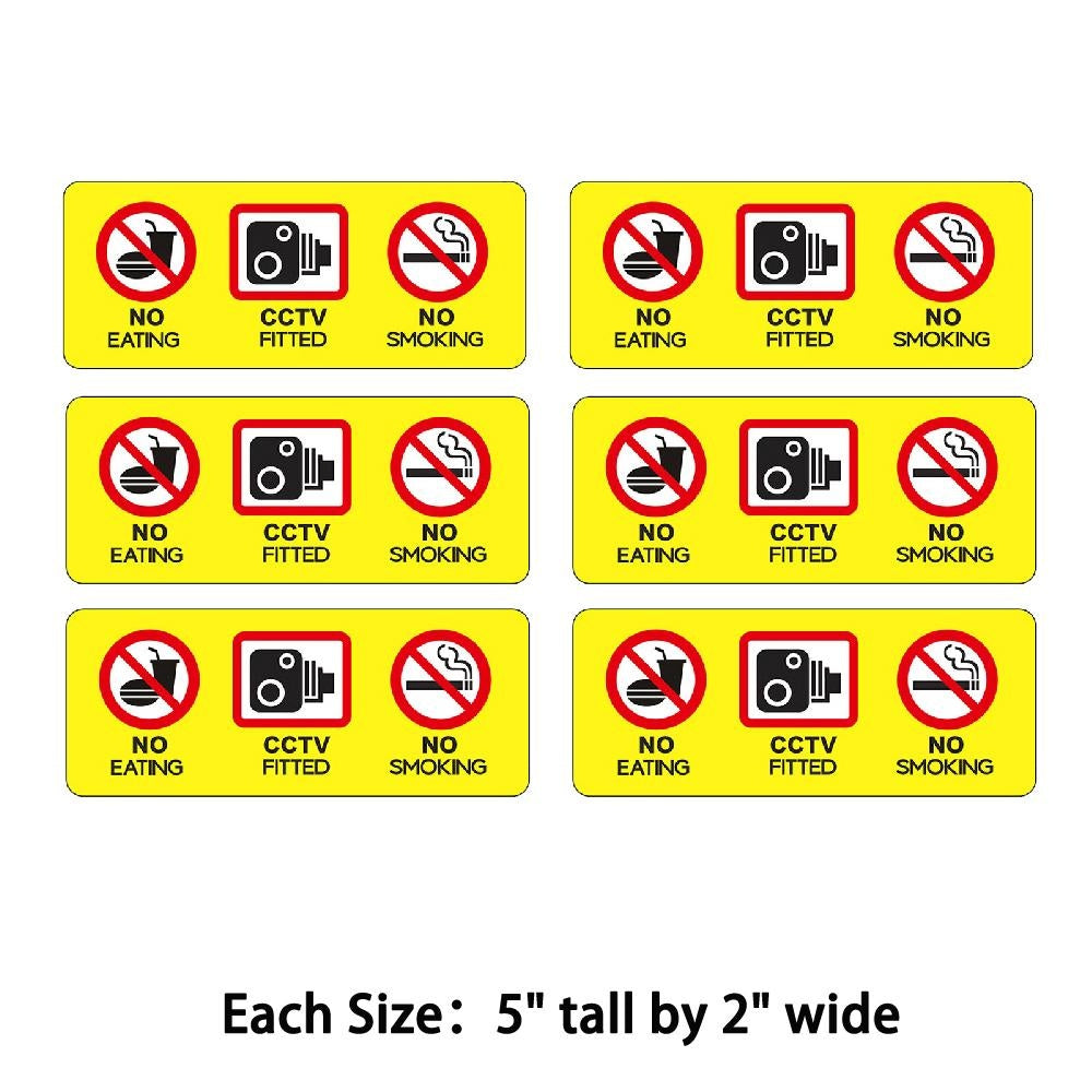 6 x No Eating Drinking CCTV Fitted Taxi Stickers Minicab Cab Notice Sticker Decal