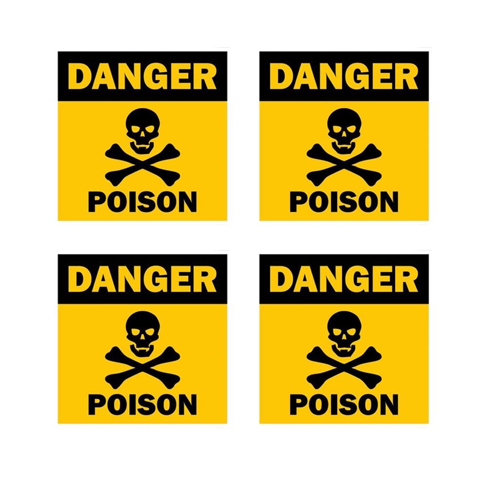 4X Sticker Tuning Decal Car Motorcycles Danger Warning Sign Poison Skull Bumper Warning Sign Sticker Decal