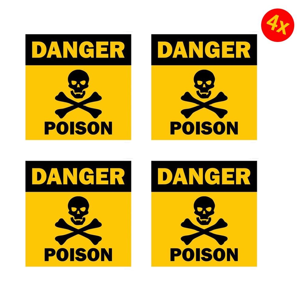 4X Sticker Tuning Decal Car Motorcycles Danger Warning Sign Poison Skull Bumper Warning Sign Sticker Decal