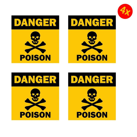 4X Sticker Tuning Decal Car Motorcycles Danger Warning Sign Poison Skull Bumper Warning Sign Sticker Decal