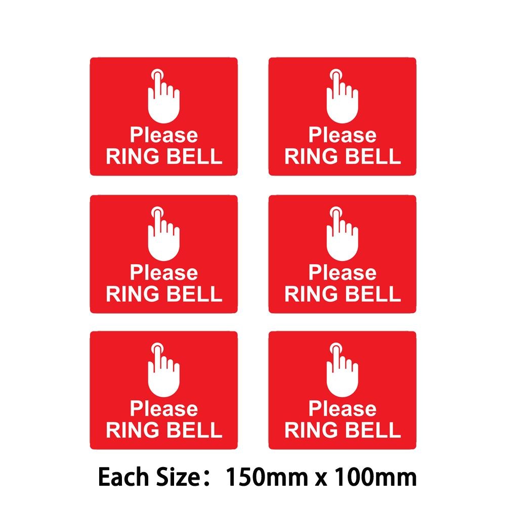 Pack of 6 150mmx100mm Please Ring Bell Sticker Decal Weatherproof courtesy for service warning