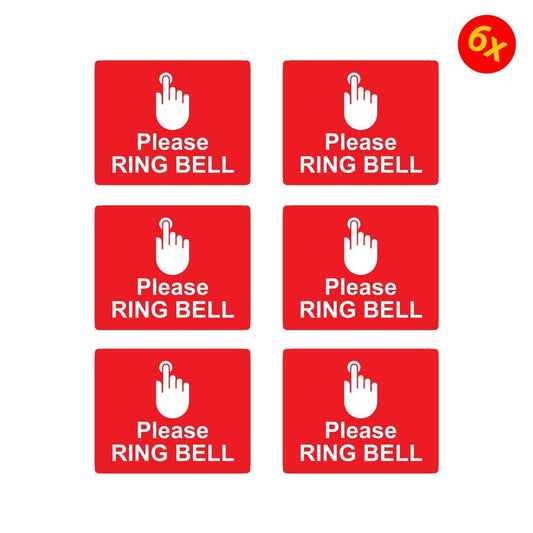 Pack of 6 150mmx100mm Please Ring Bell Sticker Decal Weatherproof courtesy for service warning