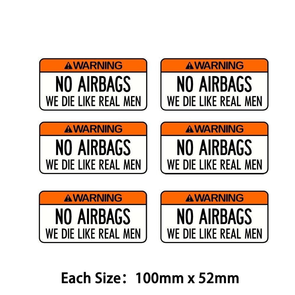 Pack of 6 100mmx52mm Warning No Airbags Sticker Decal Suits Drag Drift Race Rally Track Vintage Car