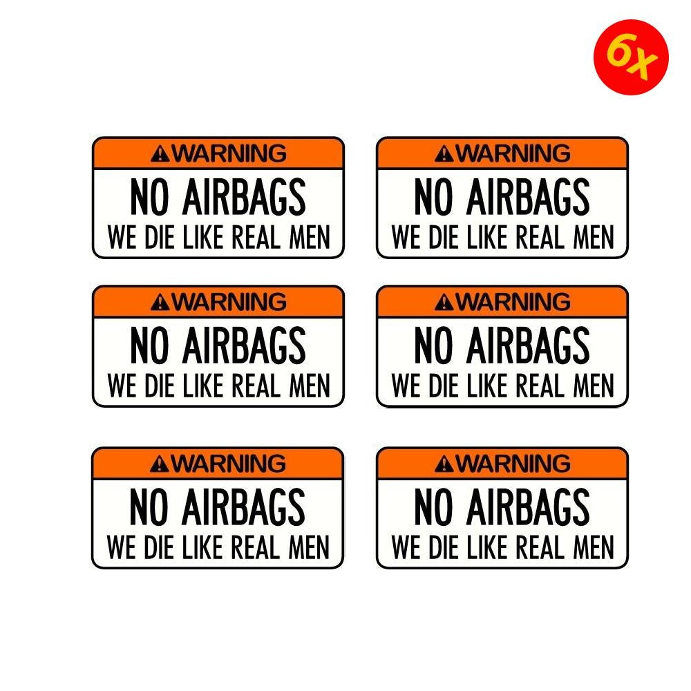 Pack of 6 100mmx52mm Warning No Airbags Sticker Decal Suits Drag Drift Race Rally Track Vintage Car