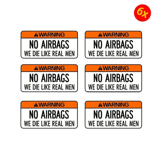 Pack of 6 100mmx52mm Warning No Airbags Sticker Decal Suits Drag Drift Race Rally Track Vintage Car