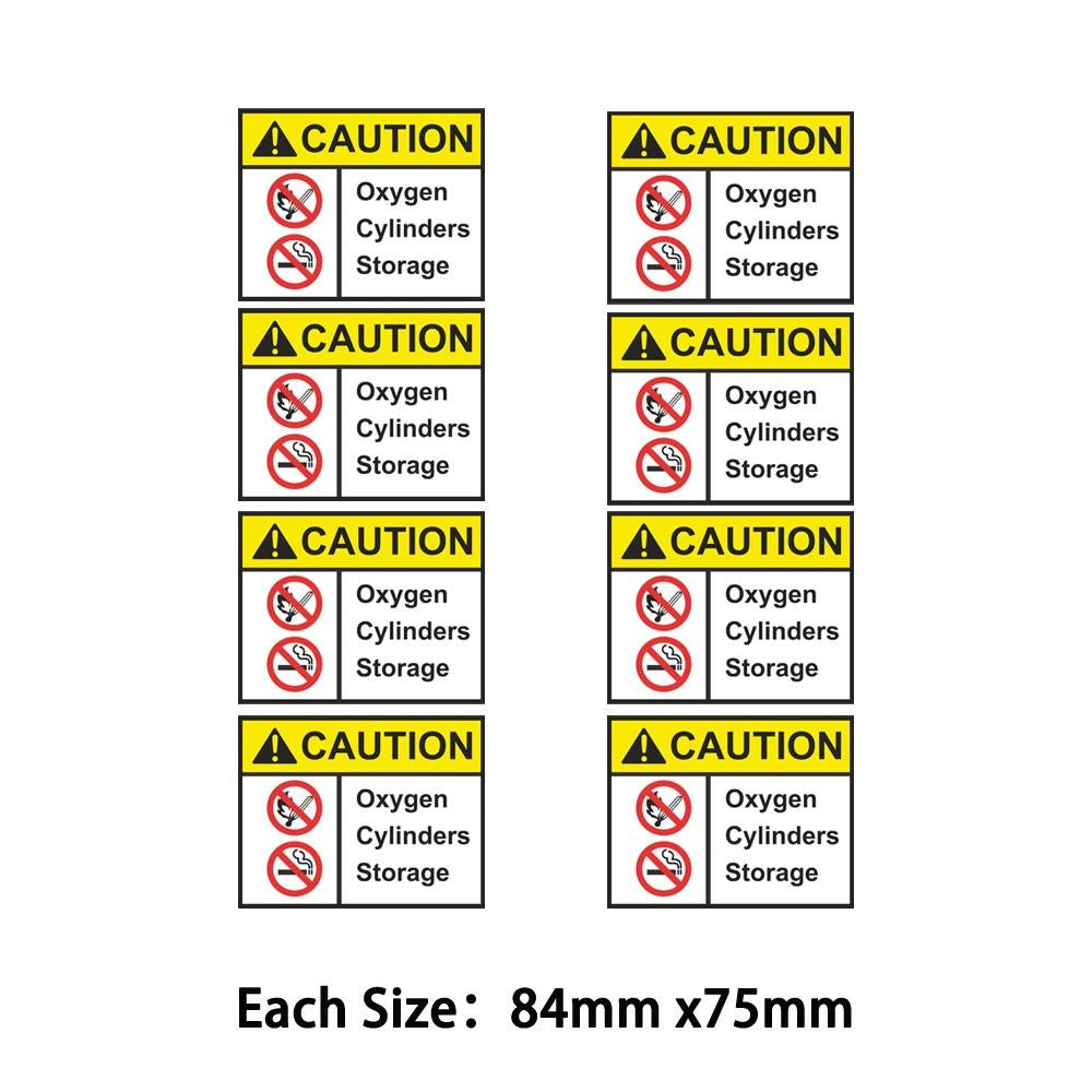 Pack of 8 84mmx75mm Oxygen Deposit Cylinder Warning Stickers