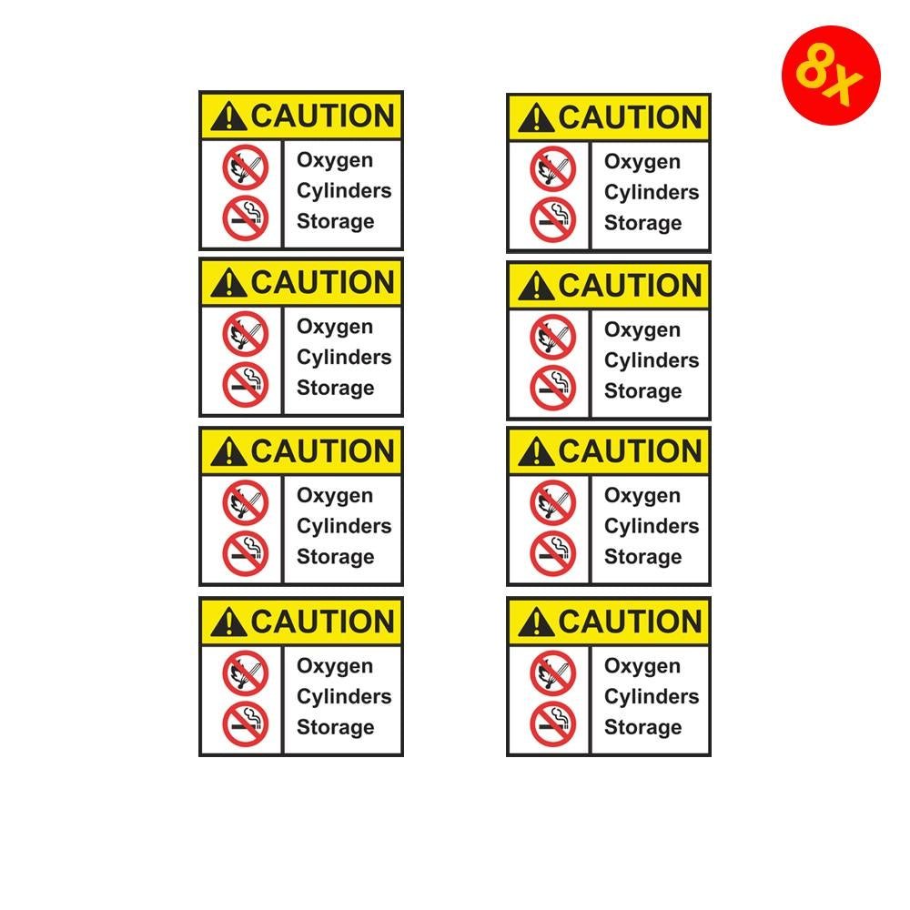 Pack of 8 84mmx75mm Oxygen Deposit Cylinder Warning Stickers