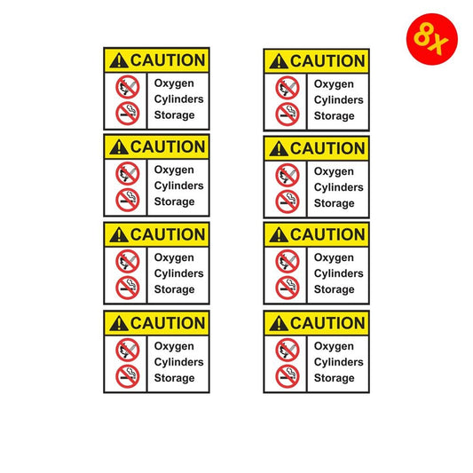Pack of 8 84mmx75mm Oxygen Deposit Cylinder Warning Stickers