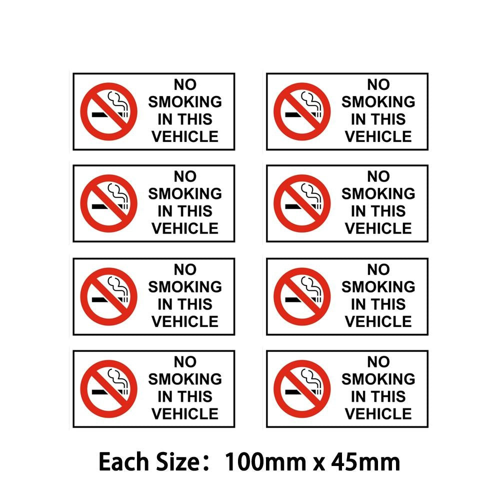 Pack of 8 100mmx45mm No Smoking In This Vehicle UK Stickers For Car Vans Lorry Lorries Taxis HGV