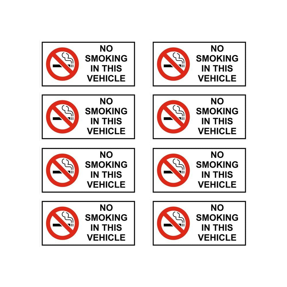 Pack of 8 100mmx45mm No Smoking In This Vehicle UK Stickers For Car Vans Lorry Lorries Taxis HGV