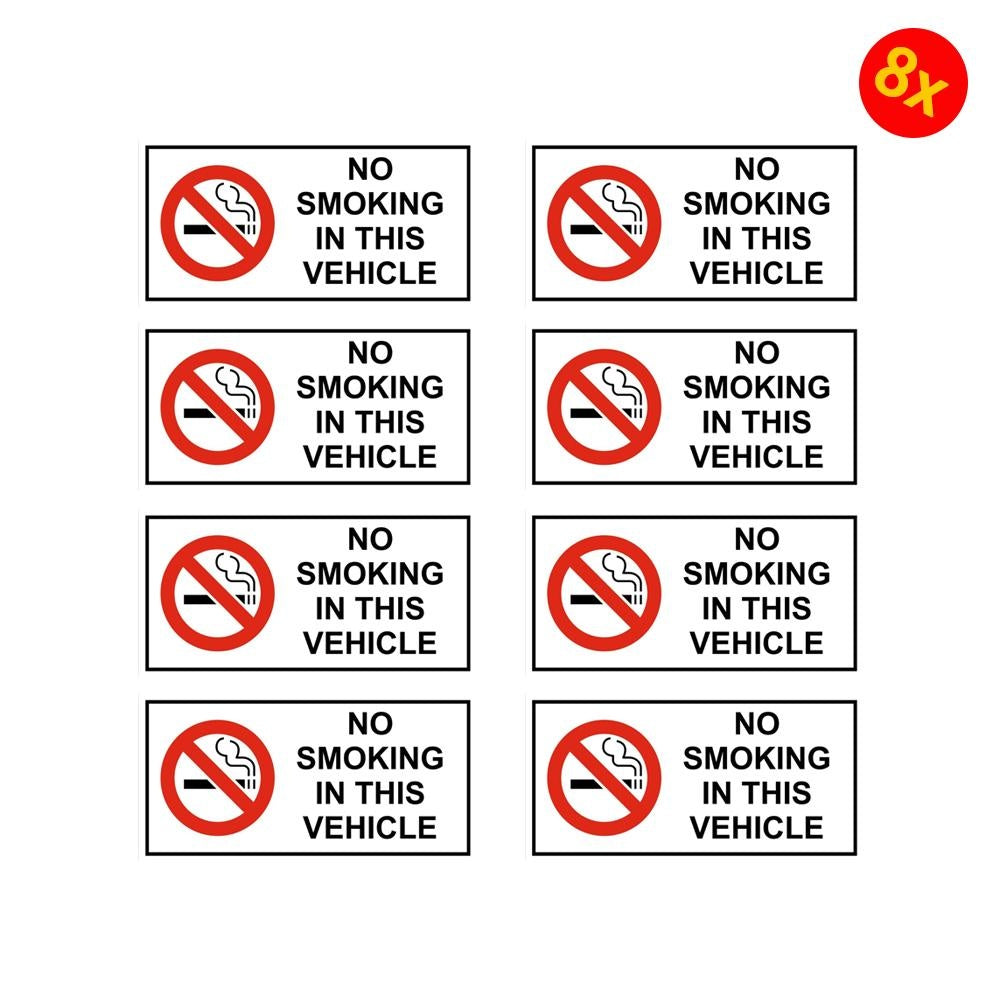 Pack of 8 100mmx45mm No Smoking In This Vehicle UK Stickers For Car Vans Lorry Lorries Taxis HGV
