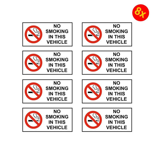 Pack of 8 100mmx45mm No Smoking In This Vehicle UK Stickers For Car Vans Lorry Lorries Taxis HGV