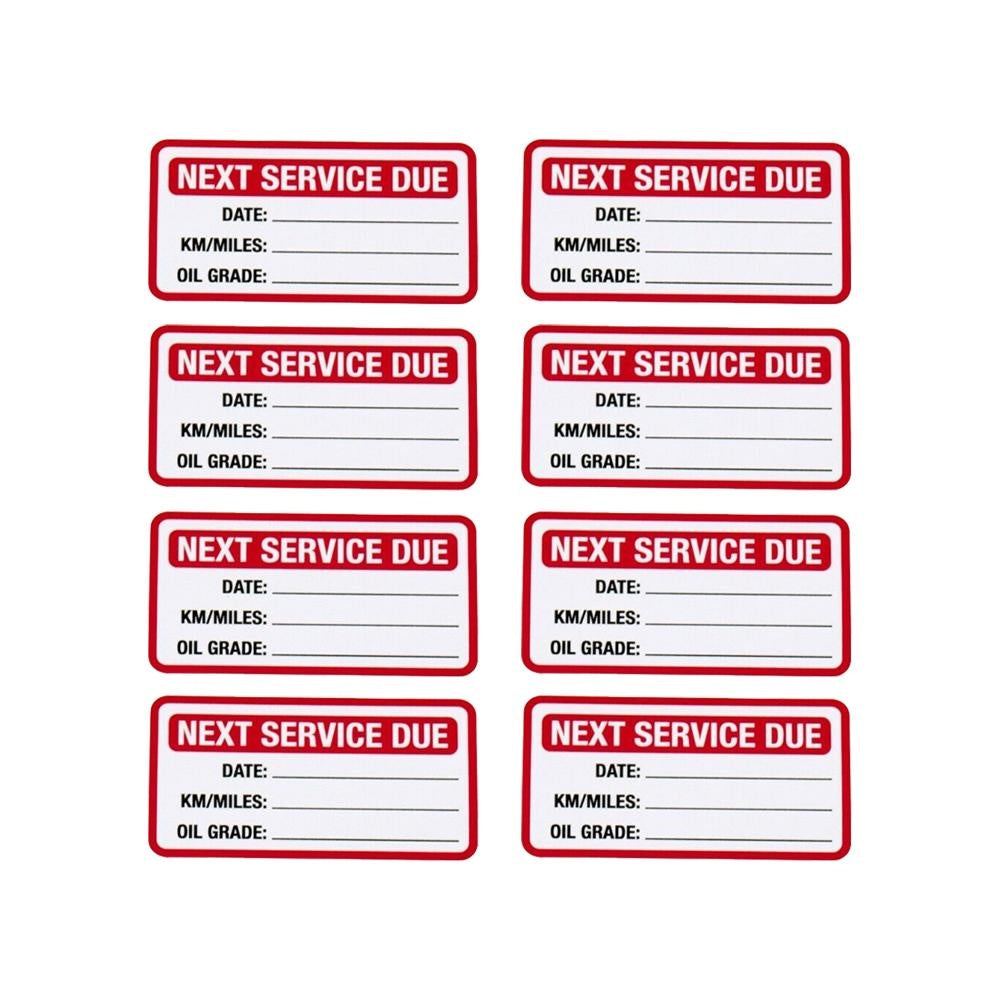 Pack of 8 100mmx45mm Next Service Stickers Car Van Truck Garage Oil Change Reminder