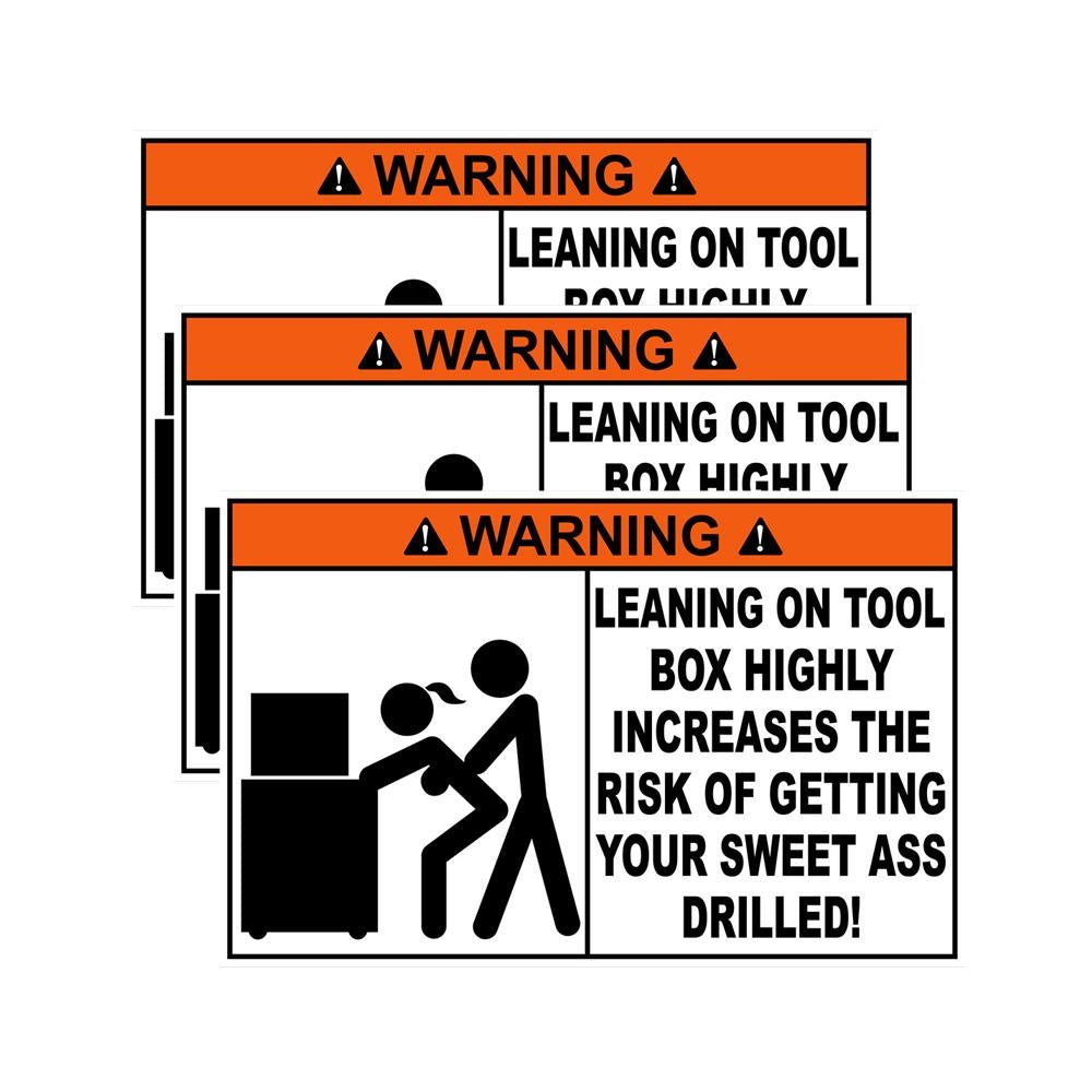 Warning Leaning On Tool Box Funny Vinyl Sticker Mechanic Decal Car Truck Bumper