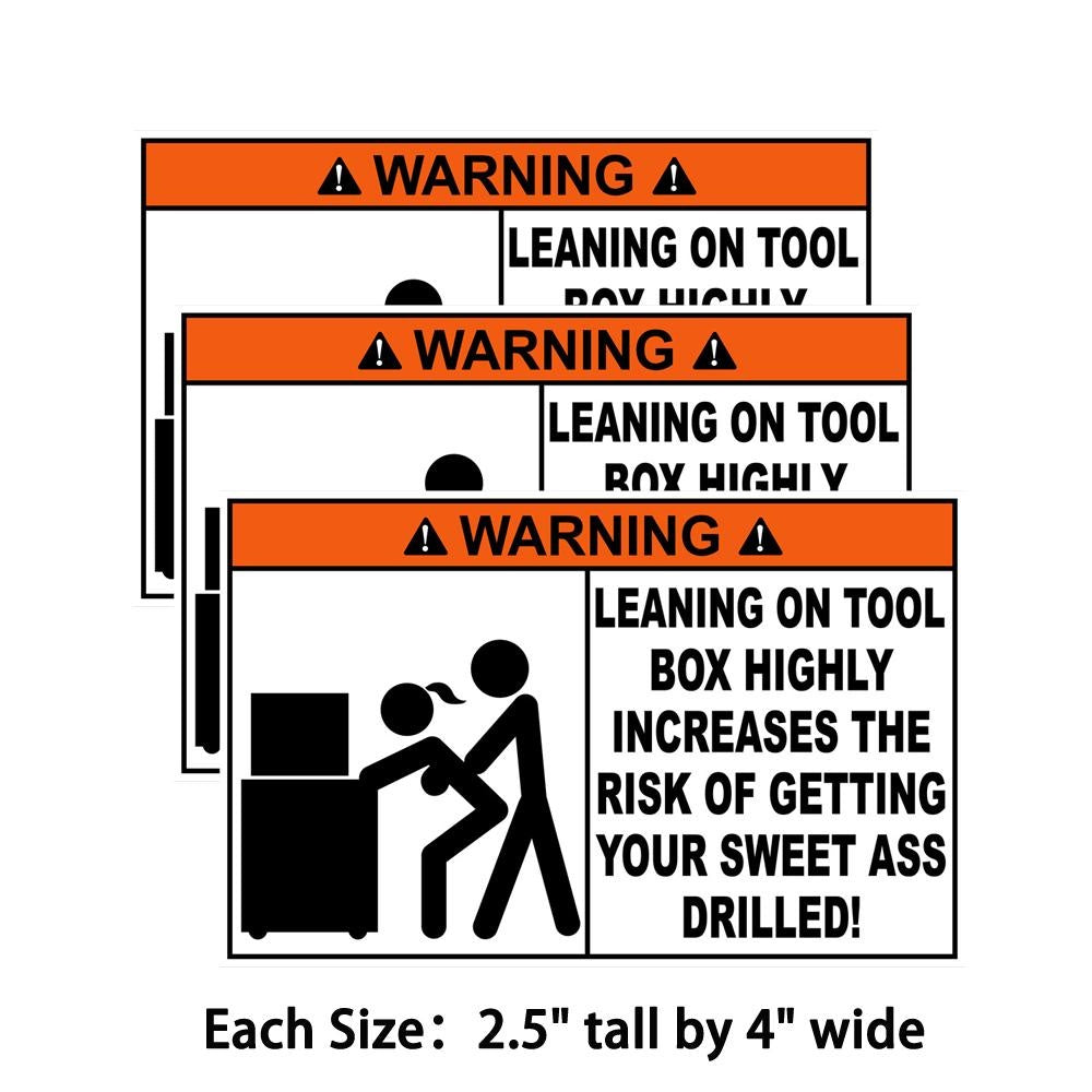 Warning Leaning On Tool Box Funny Vinyl Sticker Mechanic Decal Car Truck Bumper