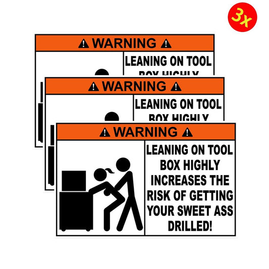 Warning Leaning On Tool Box Funny Vinyl Sticker Mechanic Decal Car Truck Bumper