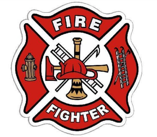 3X WHITE/RED Vinyl Decal Fire Dept Maltese Cross Firefighter Sticker Sign Sticker Decal