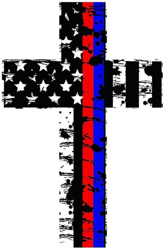 2X Thin Red and Blue Line Cross - Police and Fire Vinyl Decal