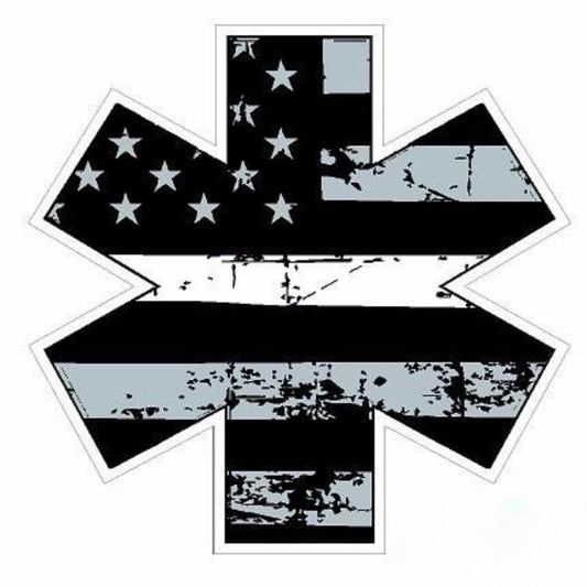 3X Thin White Line Distressed Flag Star of Life Decal Paramedic EMT EMS