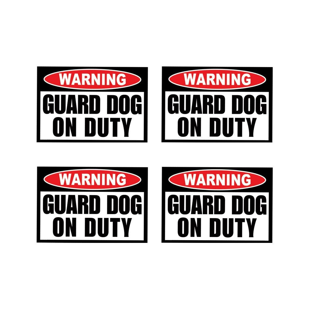 Pack of 4 70mmx50mm Guard Dog on Duty Warning Caution Vinyl Decal Sticker Animal Security Alarm