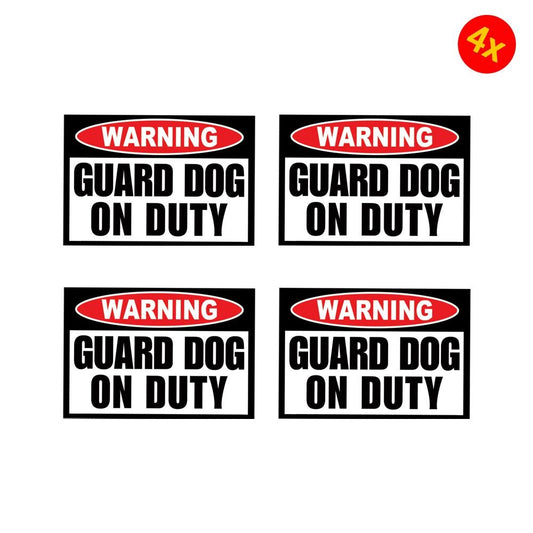Pack of 4 70mmx50mm Guard Dog on Duty Warning Caution Vinyl Decal Sticker Animal Security Alarm