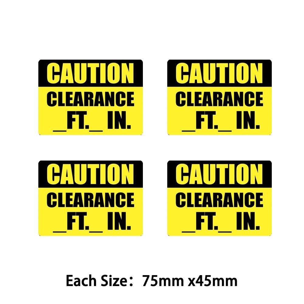 Pack of 4 75mmx45mm Clearance Height Sticker Decal Feet Danger Vinyl Warning Caution Truck Vehicle