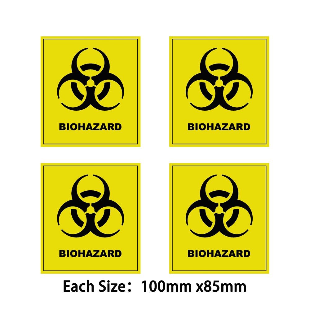 Pack of 4 70mmx50mm Biohazard Warning Vinyl Decal / Sticker ** 5 Sizes **