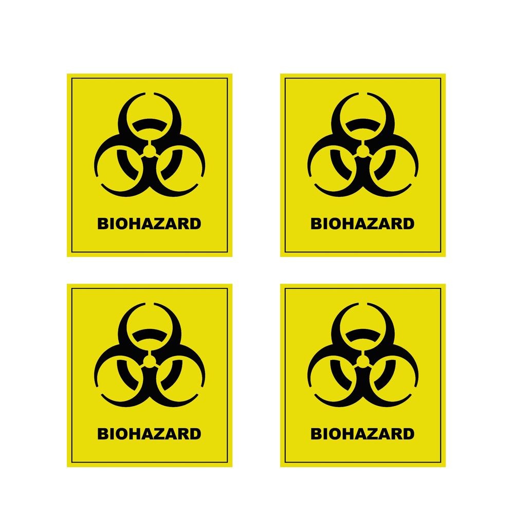 Pack of 4 70mmx50mm Biohazard Warning Vinyl Decal / Sticker ** 5 Sizes **