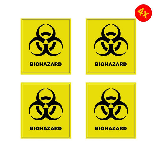 Pack of 4 70mmx50mm Biohazard Warning Vinyl Decal / Sticker ** 5 Sizes **
