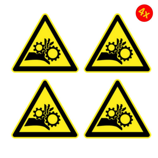 Pack of 4 70mmx50mm Mechanical Crush Hazard Danger Warning Sign Vinyl Decal Sticker
