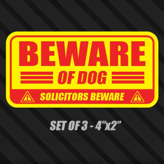 3x Beware of Dog Stickers Caution Door Warning Attention Animal Safety Sticker Decal