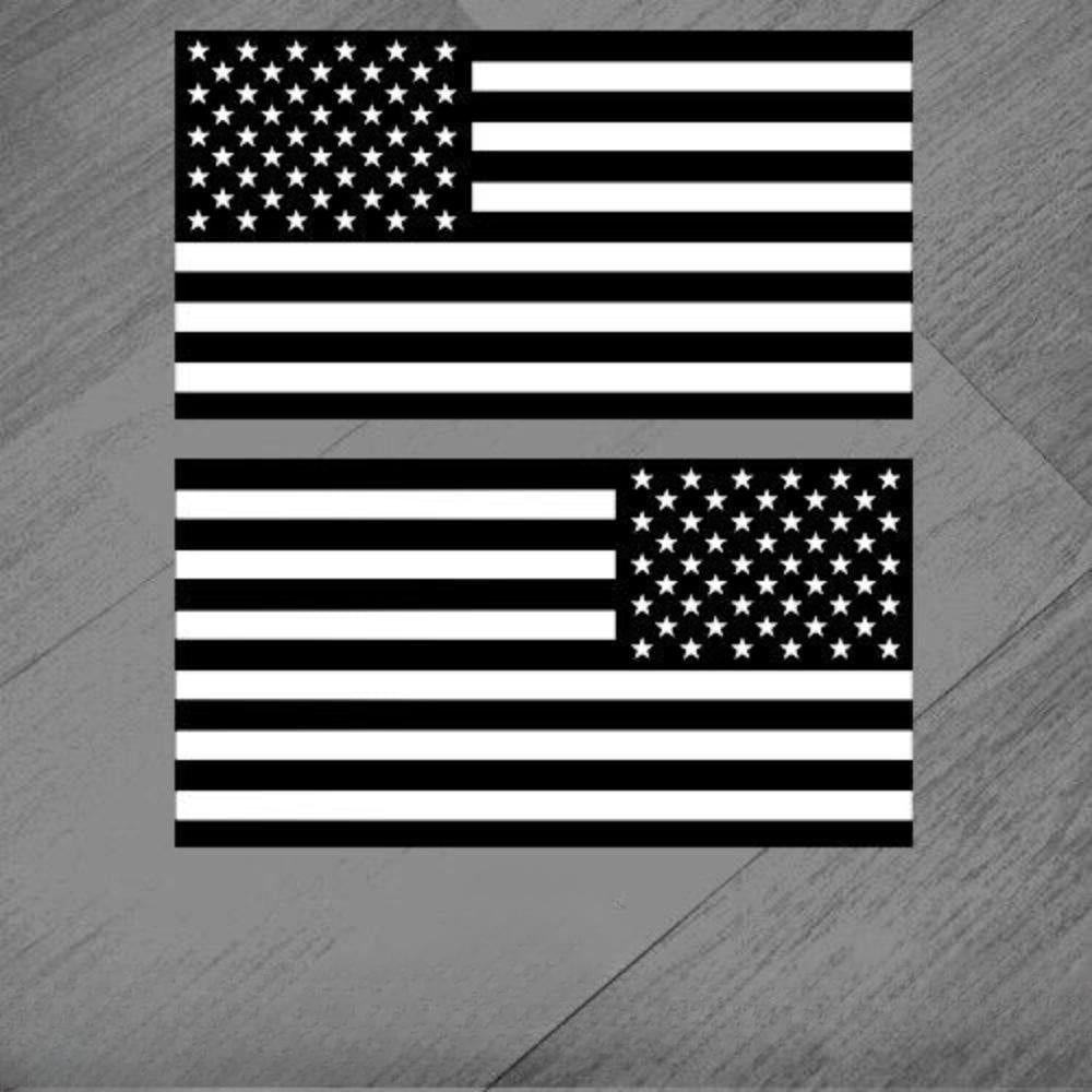 2x Black and White Flags Sticker Mirrored Decal Patriot American Veteran