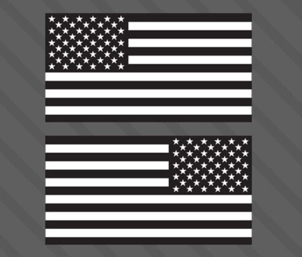 2x Black and White Flags Sticker Mirrored Decal Patriot American Veteran