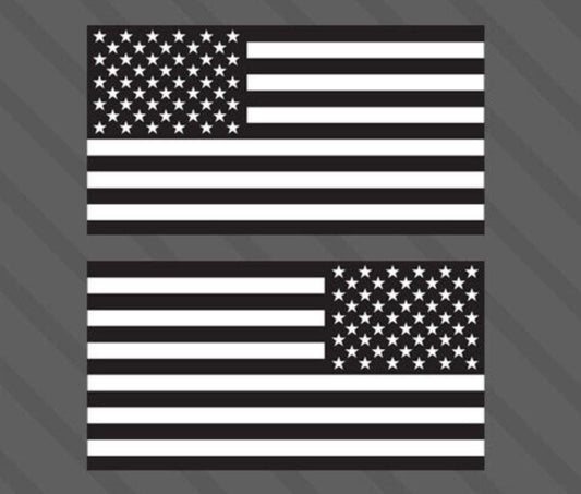 2x Black and White Flags Sticker Mirrored Decal Patriot American Veteran