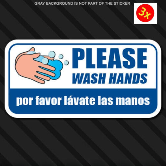 3X Wash Hands Sticker Decal Safety Sterilize Sign Window Business Store Sticker Decal