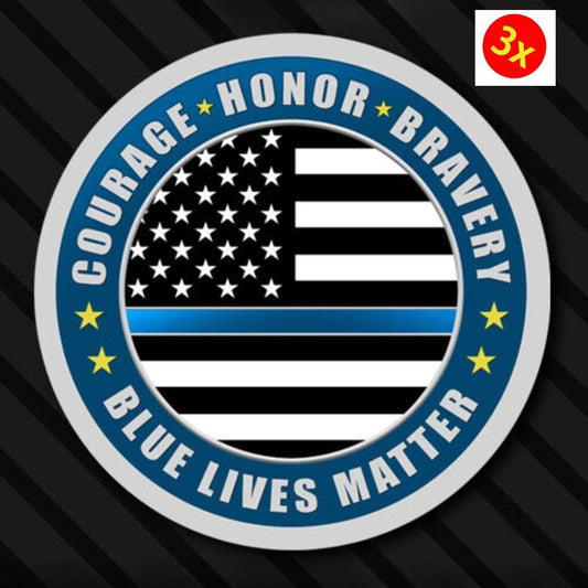 3X Thin Blue Line Sticker Hard Hat Police Officer decal Lives Matter Law Warning Sticker Decal