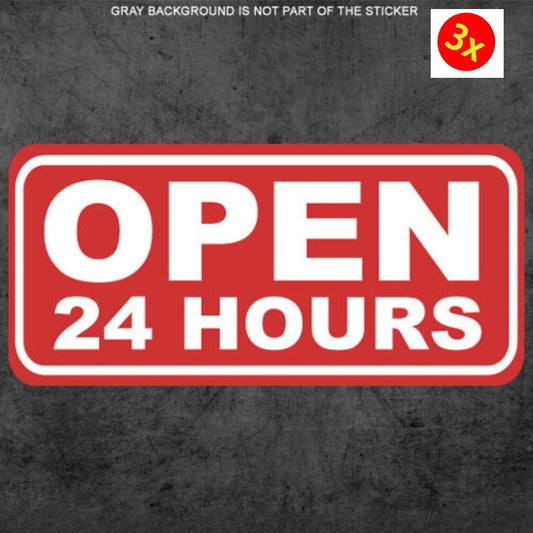 3X Open 24 Hours - Sticker Decal Business Window Store Label Vinyl Weatherproof Sticker Decal