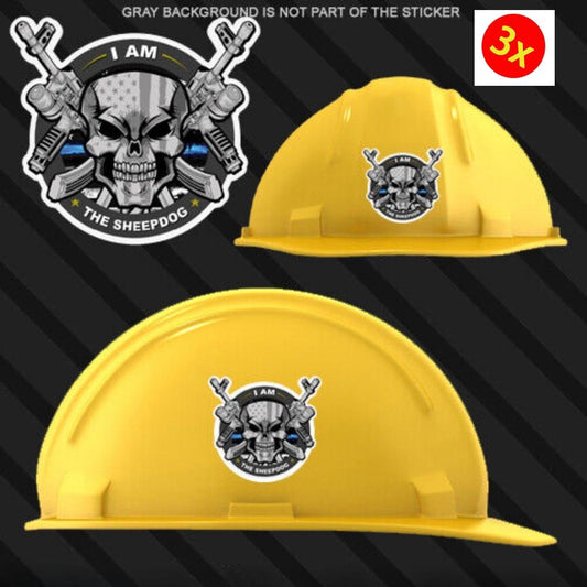 3X Thin Blue Line Hard Hat Sticker Police Blue Lives Officer America Vinyl Sheepdog