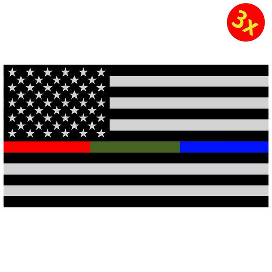 3X Police Fire Military Vinyl Sticker Car Truck Window Decal Red Blue Green US Flag