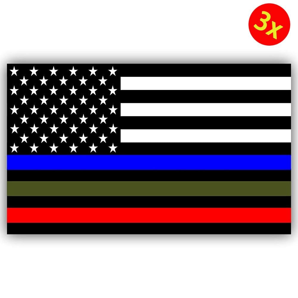 3X Police Military Firefighter American Flag Vinyl Sticker Car Truck Window Decal