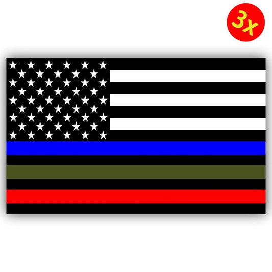 3X Police Military Firefighter American Flag Vinyl Sticker Car Truck Window Decal