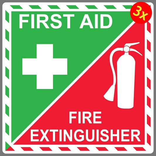 3X First Aid Fire Extinguisher Inside Vinyl Sticker Decal Emergency Safety Kit