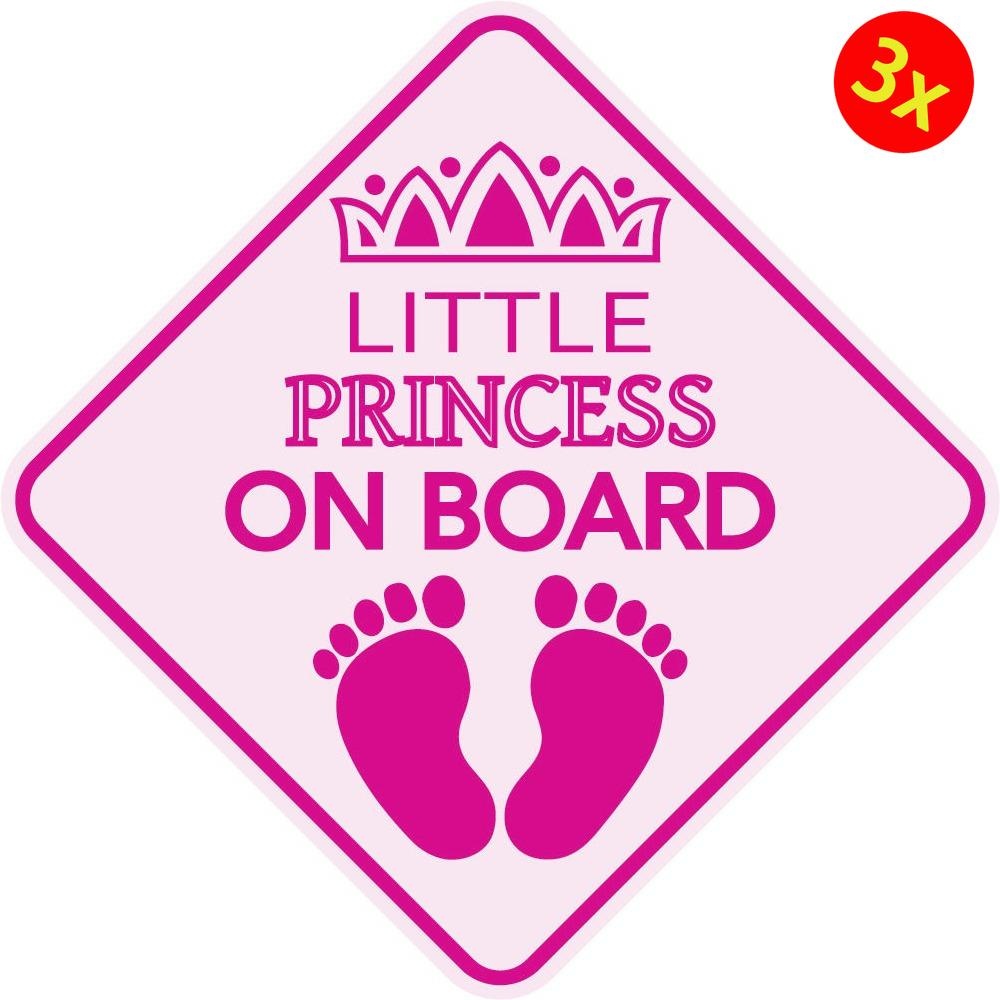 3X Little Princess On Board Baby Car Sign Window Decal Bumper Sticker Vinyl Safety