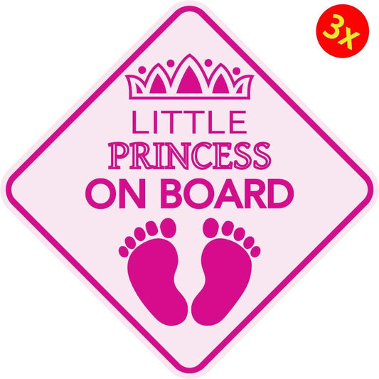 3X Little Princess On Board Baby Car Sign Window Decal Bumper Sticker Vinyl Safety
