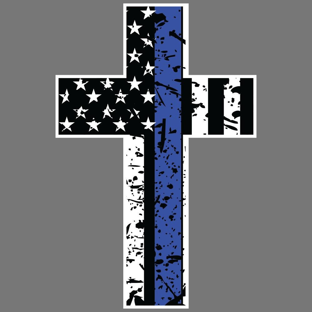 3X Thin Blue Line Cross Vinyl Sticker Car Truck Window Decal Police Officer Lives